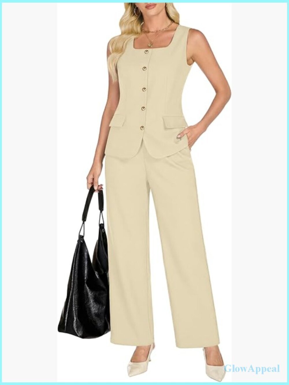 Sleeveless Vest Wide Leg Pants Dressy 2 Piece Set Business Casual Suit Blazer - Picture 1 of 7